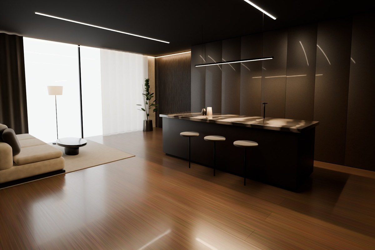 Umber kitchen-living